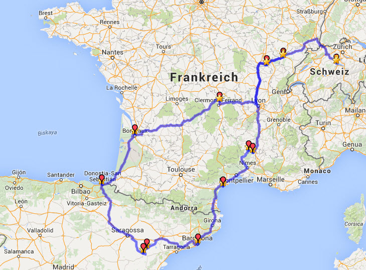 Strecke nach Spanien